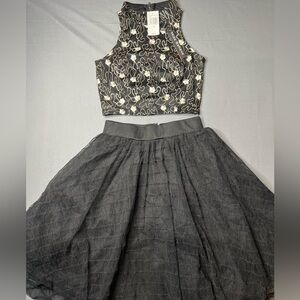 Miss Behave Girls 2pc Embroidered Sleeveless Top; a-line Skirt with Tulle NWT